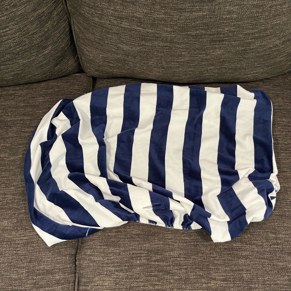 Blue and White Striped Fabric Changing Pad Cover